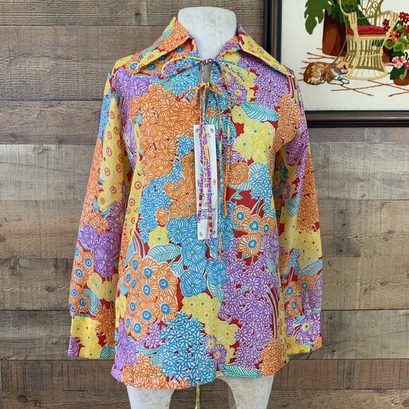 Vintage 1960’s 1970’s Psychedelic Boho Hippie Dagger Collar Popover Sz XS/Small - Picture 1 of 10